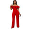 Women's sexy tight solid color one neck ruffle edge off shoulder short sleeved foreign trade jumpsuit