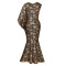 Fashionable temperament, slim fit, sexy banquet dress, long skirt, one shoulder hot stamping dress