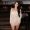 Hot selling women's sequined rhinestone sexy semi transparent long sleeved short dress
