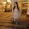 Hot selling women's sequined rhinestone sexy semi transparent long sleeved short dress