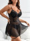 Sexy lingerie lace perspective seduction nightgown thong two-piece set