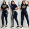 Autumn and winter new classic casual embroidered short sleeved pants set