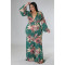 Printed strap V-neck long sleeved wide leg jumpsuit