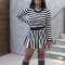 Fashion striped casual long sleeved round neck top two-piece set