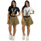 Fashionable round neck short sleeved embroidered+beaded top+pleated skirt set