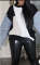 Fashionable loose sweater with color blocked patchwork jeans sleeves