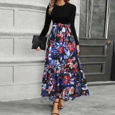 Tight fitting top, floral skirt, fashionable and elegant casual dress