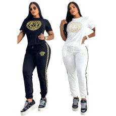 Autumn and winter new classic casual embroidered short sleeved pants set
