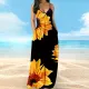 New product elegant style sunflower print slim fit jumpsuit long skirt