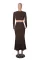 New solid color casual long sleeved square neck exposed navel top with hip hugging fashionable fish tail long skirt