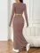 New solid color casual long sleeved square neck exposed navel top with hip hugging fashionable fish tail long skirt