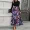 Tight fitting top, floral skirt, fashionable and elegant casual dress