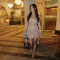 Hot selling women's sequined rhinestone sexy semi transparent long sleeved short dress