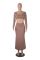 New solid color casual long sleeved square neck exposed navel top with hip hugging fashionable fish tail long skirt