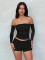 Fashionable and sexy long sleeved women's one shoulder slim fit short two-piece set