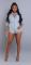 Hot selling long sleeved washed stretch jumpsuit shorts