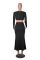 New solid color casual long sleeved square neck exposed navel top with hip hugging fashionable fish tail long skirt