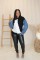 Fashionable loose sweater with color blocked patchwork jeans sleeves