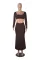 New solid color casual long sleeved square neck exposed navel top with hip hugging fashionable fish tail long skirt