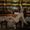 Hot selling women's sequined rhinestone sexy semi transparent long sleeved short dress