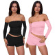 Fashionable and sexy long sleeved women's one shoulder slim fit short two-piece set
