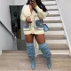 Fashionable loose sweater patchwork single breasted denim pocket