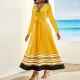 Comes with a belt, color blocked striped hem, long and elegant plus size dress