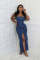 3D pocket sexy strapless open shoulder workwear bag denim dress autumn long skirt