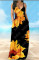 New product elegant style sunflower print slim fit jumpsuit long skirt