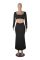 New solid color casual long sleeved square neck exposed navel top with hip hugging fashionable fish tail long skirt