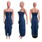 3D pocket sexy strapless open shoulder workwear bag denim dress autumn long skirt