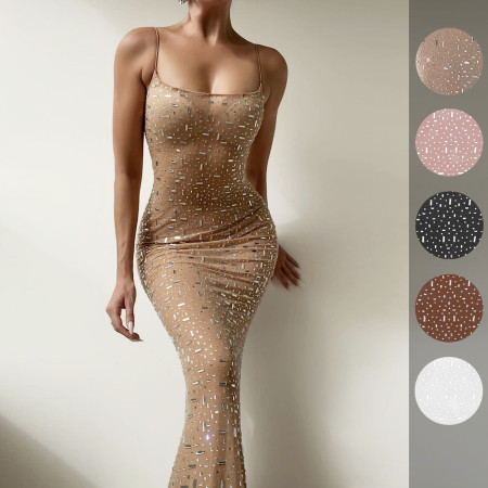 Hot selling women's shiny diamond sexy suspender mermaid long dress