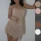 Party rhinestone semi transparent suspender short dress