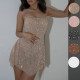 Party rhinestone semi transparent suspender short dress