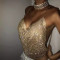 Fashion Diamond Women's Nightclub Low cut Bareback Sparkling Diamond Chain Strap Deep V Umbilical Tank Top