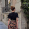 Fashionable hot stamping short sleeved shirt+stylish commuting woven belt printed skirt