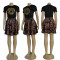 Fashionable hot stamping short sleeved shirt+stylish commuting woven belt printed skirt