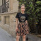 Fashionable hot stamping short sleeved shirt+stylish commuting woven belt printed skirt