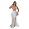 Women's hot stamping diamond slit long dress new