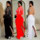 Women's solid color rhinestone long dress new