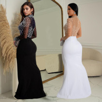 Women's hot stamping diamond slit long dress new