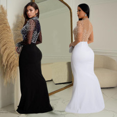 Women's hot stamping diamond slit long dress new
