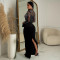 Women's solid color rhinestone long dress new