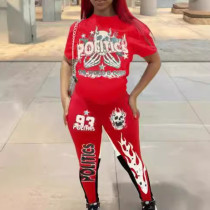 Fashion printed set, short sleeved pants, women's two-piece set