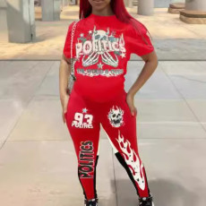 Fashion printed set, short sleeved pants, women's two-piece set