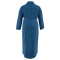 Large size women's denim lapel long sleeved tied mid length dress