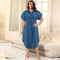 Large size women's new denim short sleeved button mid length wide dress
