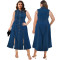 Large size women's denim cardigan sleeveless slit long dress