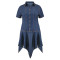 Large size women's denim collar short sleeved button up mid length dress