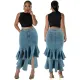 Large size women's new denim fit mid length skirt
